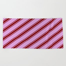 [ Thumbnail: Plum & Maroon Colored Lines/Stripes Pattern Beach Towel ]