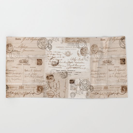 Old Letters vintage collage Beach Towel