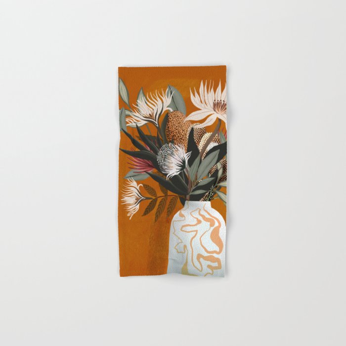 Australian Native Bouquet Flowers on rust, flowers in vase, warm colors, neutrals, organic Hand & Bath Towel