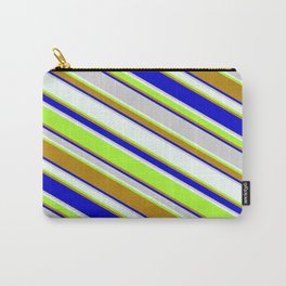 [ Thumbnail: Colorful Light Gray, Mint Cream, Light Green, Dark Goldenrod, and Blue Colored Striped/Lined Pattern Carry-All Pouch ]
