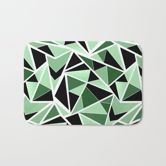 Abstract geometric pattern in black and green tones .Triangles . Bath Mat