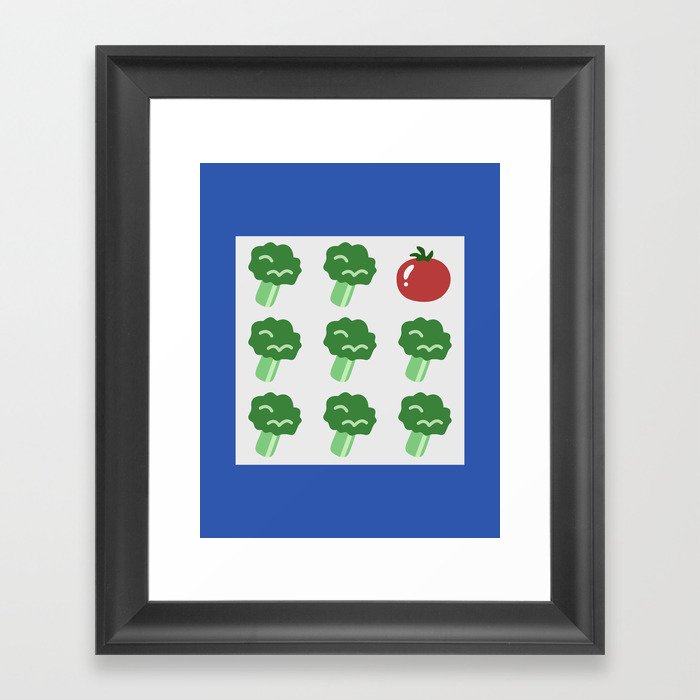 Eight broccoli one tomato 5 Framed Art Print