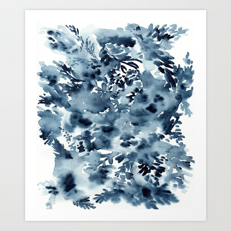 Abstract Monochromatic Watercolor Painting Indigo Blue Art Print