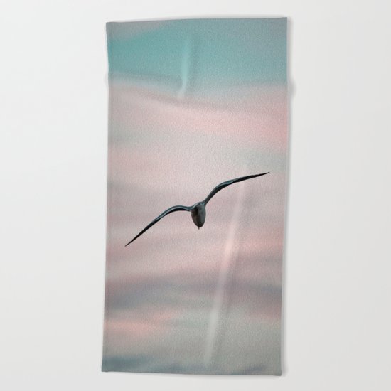 Twilight Seagull Beach Towel