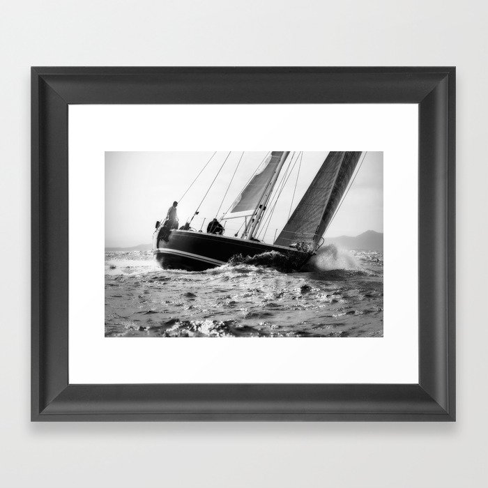 "Sunset Sailing" Black And White Fine Art Photography Print Of A Sailing boat At Sunset Framed Art Print