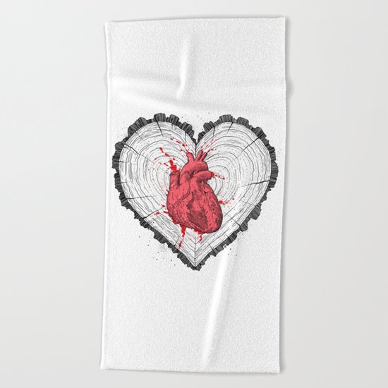 wooden heart Beach Towel