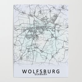 Wolfsburg, Germany, White, City, Map Poster
