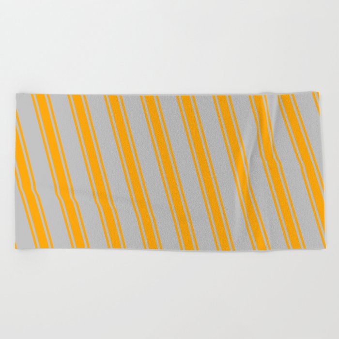 Grey & Orange Colored Lines Pattern Beach Towel