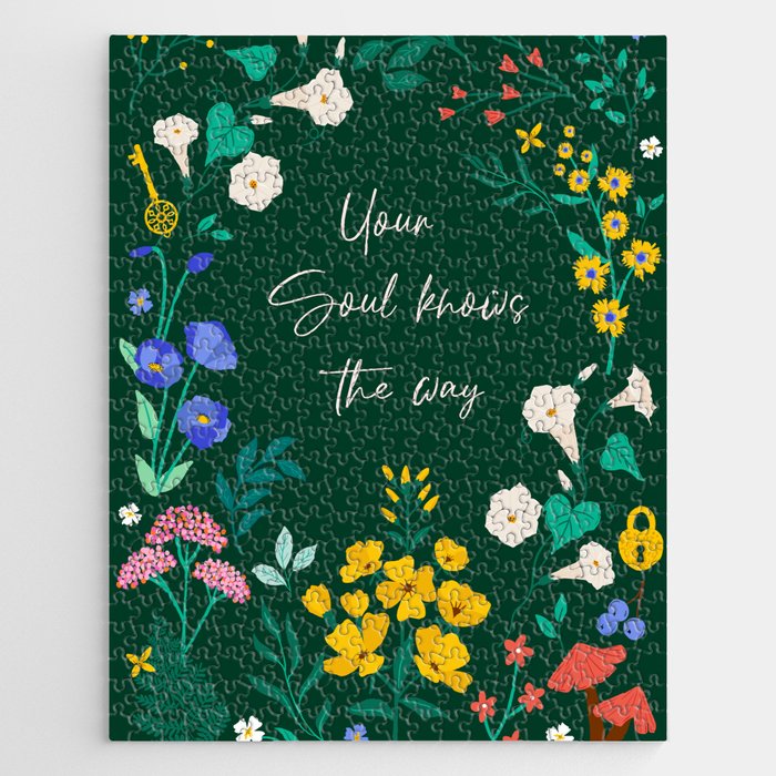 Bright Wildflowers with Inspirational Quote-Botanical garden art Jigsaw Puzzle