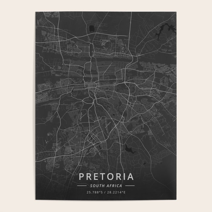Pretoria, South Africa Dark Map Poster by Designer Map Art Society6