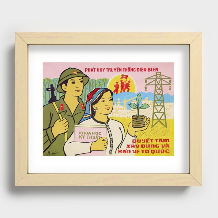 Vietnamese Poster: Determined To Build and Defend the Motherland Recessed Framed Print