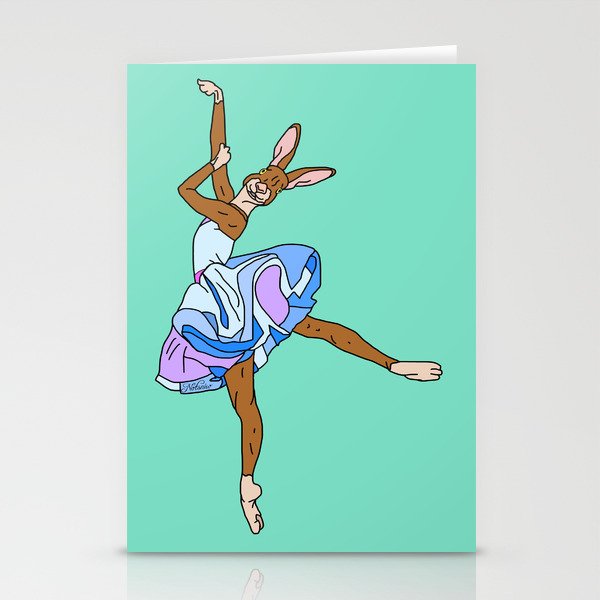 Bunny Rabbit Ballerina - Teal Blue Stationery Cards
