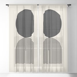Abstraction_BLACK_DOT_LINE_ART_Minimalism_003C Sheer Curtain