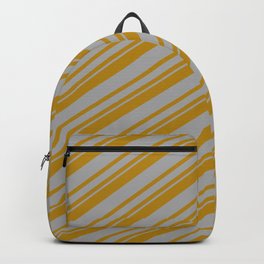 [ Thumbnail: Dark Goldenrod & Dark Grey Colored Stripes/Lines Pattern Backpack ]