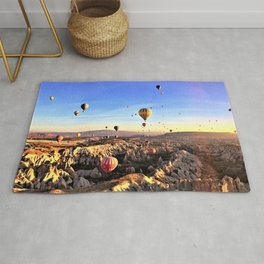hot air balloons flying valley sky sunset Area & Throw Rug