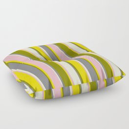 [ Thumbnail: Vibrant Light Pink, Yellow, Green, Gray, and Light Yellow Colored Stripes/Lines Pattern Floor Pillow ]