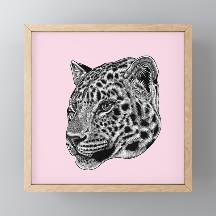 Amur leopard cub - pink - big cat Framed Mini Art Print