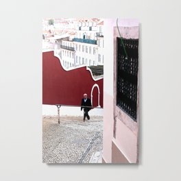 up the stairs Metal Print | Lisbon, Man, Red, Architecture, Photo, Portugal, Pink, Elderlyman 