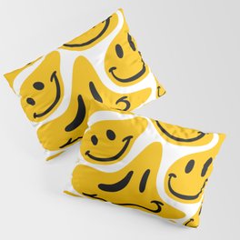 TRIPPY MELTING SMILE PATTERN Pillow Sham | Acid, Weird, Happy, Smile, Face, Retro, Graphicdesign, Pattern, Cool, Old 