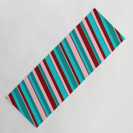 [ Thumbnail: Dark Turquoise, Dark Cyan, Pink & Maroon Colored Pattern of Stripes Yoga Mat ]