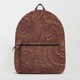 Chocolate Brown Tooled Leather Backpack