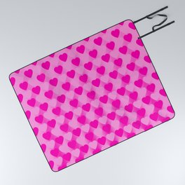 Zigzag of pink hearts staggered on a light background. Picnic Blanket