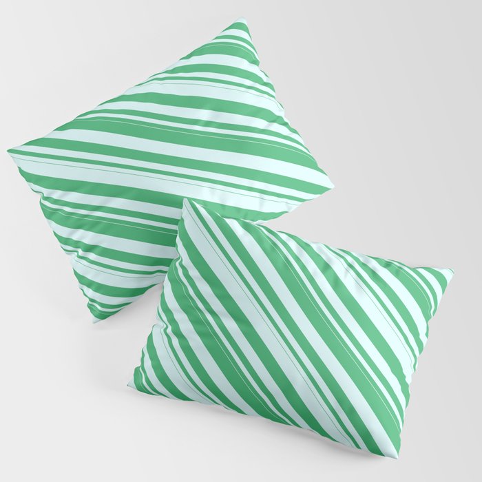 Sea Green and Light Cyan Colored Pattern of Stripes Pillow Sham