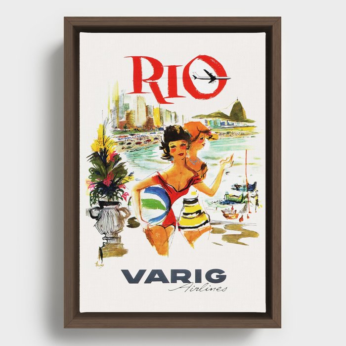 Rio de Janeiro Vintage Travel Poster 1930s / Travel Art Poster / Rio Wall Art / Varig Airlines, Brazil Framed Canvas