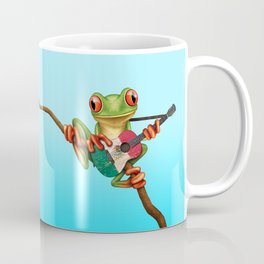 Tree Frog Playing Acoustic Guitar with Flag of Mexico Coffee Mug
