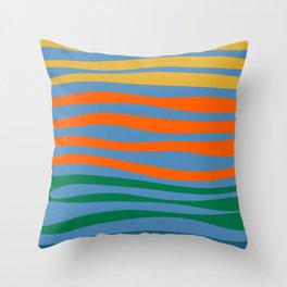 Mellow Waves Modern Retro Multi-Color Abstract Stripe Pattern Blue Mustard Orange Green Throw Pillow