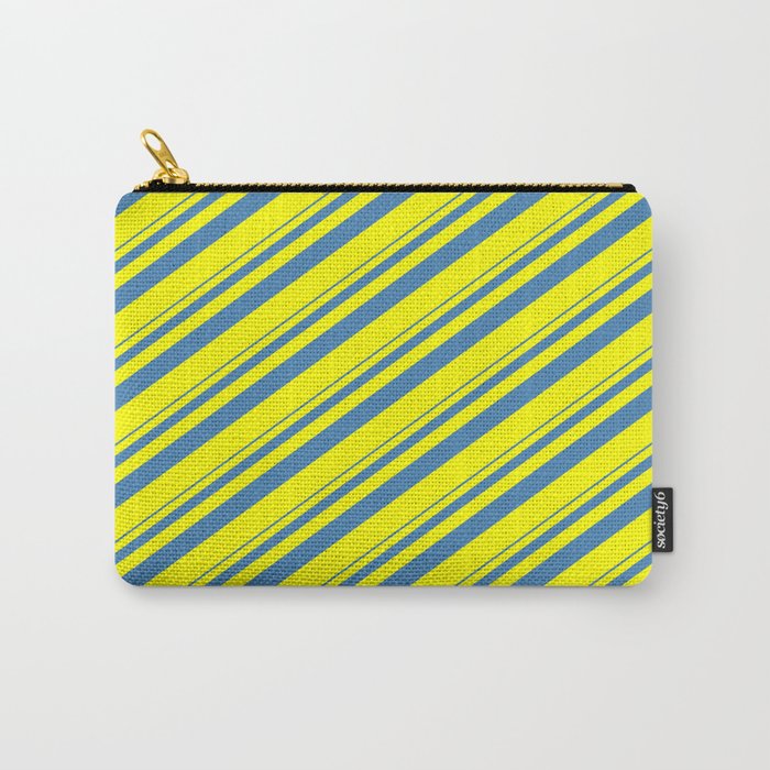 Blue and Yellow Colored Striped Pattern Carry-All Pouch