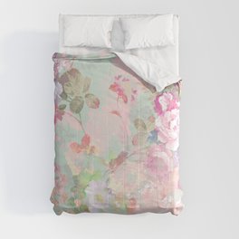 Vintage botanical blush pink mint green floral pattern Comforter