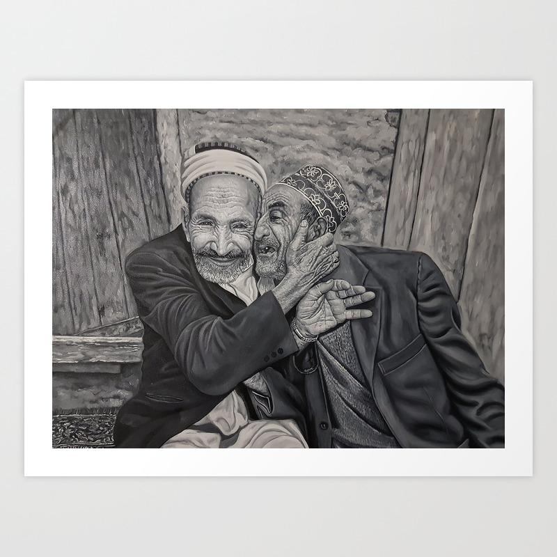 Old Men Friends And Brothers For Ever Black And Whit Oil Painting
