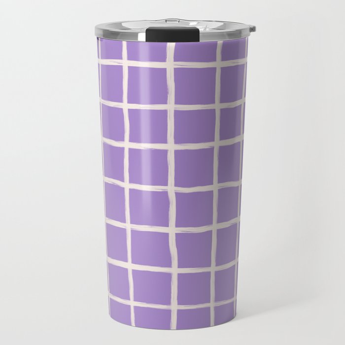 Retro Modern Plaid Checker on Violet Purple Travel Mug