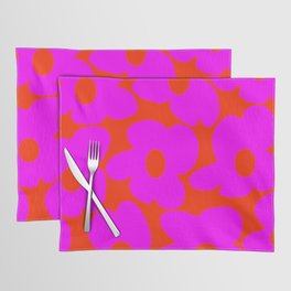 Pink Retro Flowers Orange Red Background #decor #society6 #buyart Placemat