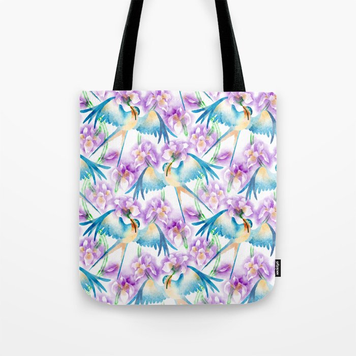 Swallows and Iris Blossoms (Modern) Tote Bag