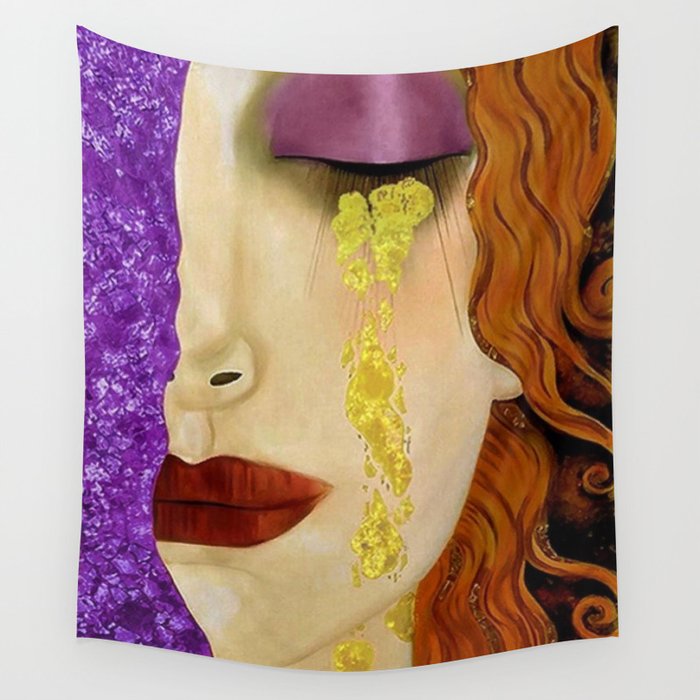 Amethyst Sapphire Golden Tears Freya's Heartache alternate purple female portrait painting by Gustav Klimt Art Print Wall Tapestry