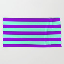 [ Thumbnail: Aquamarine and Dark Violet Colored Striped Pattern Beach Towel ]