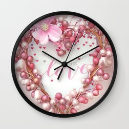 Valentine Heart Pink True Love Floral Prints Cards Wall Art Gift Decor Wall Clock