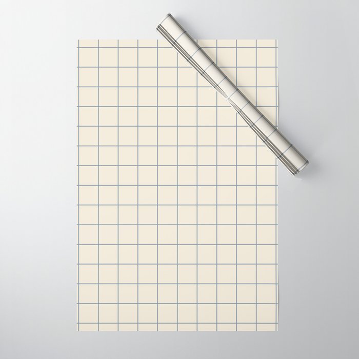 Minimal Grid - Blue Lines on Beige Wrapping Paper