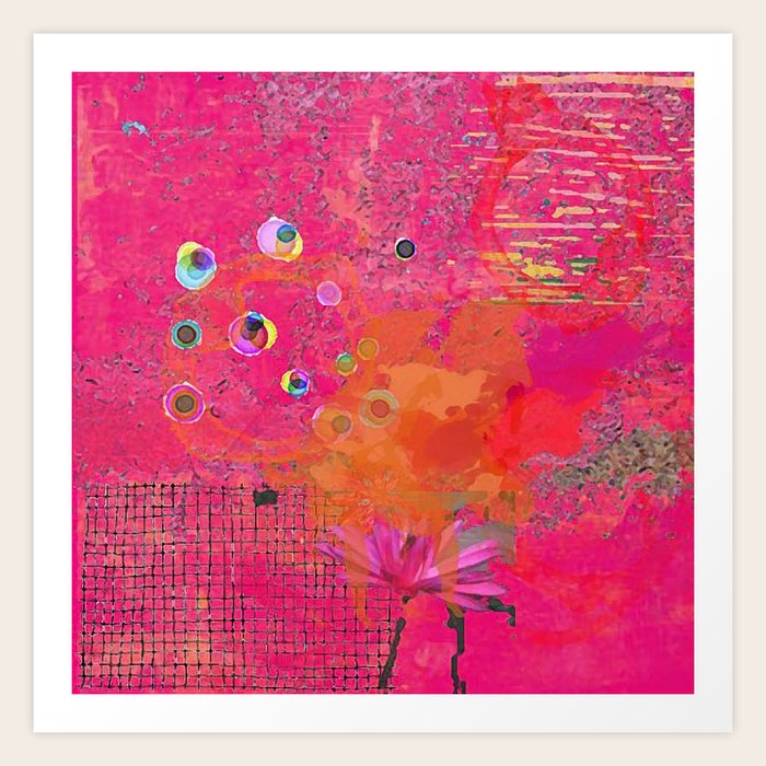 Hot Pink & Orange Abstract Art Collage Art Print by Sheree Joy