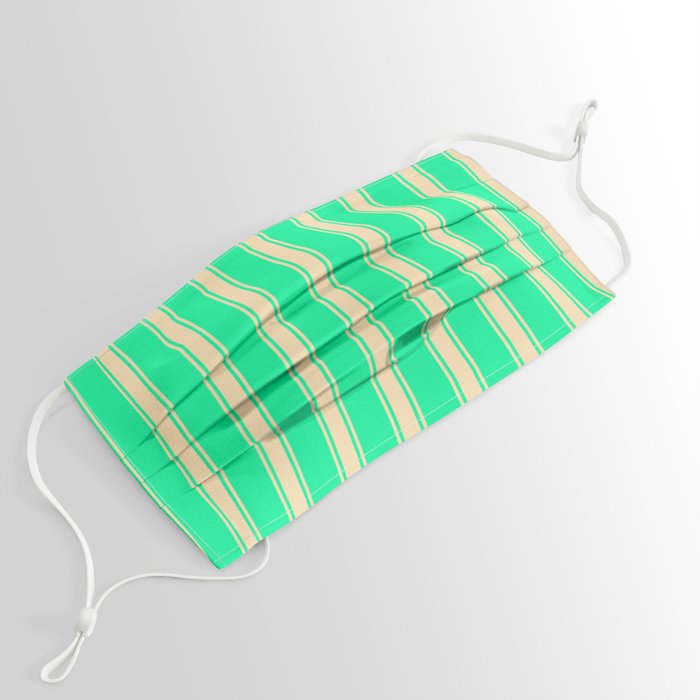 Green & Beige Colored Lined/Striped Pattern Face Mask