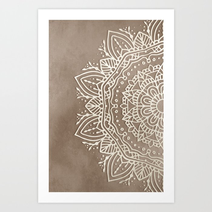 Beige Taupe Mandala, Abstract Flower Pattern Art Print