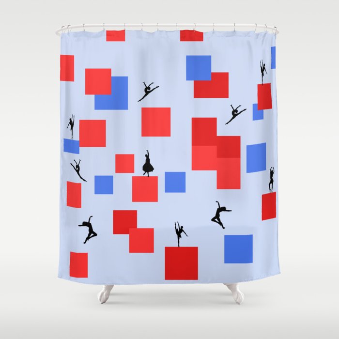 Dancing like Piet Mondrian - Composition in Color A. Composition with Red, and Blue on the light blue background Shower Curtain