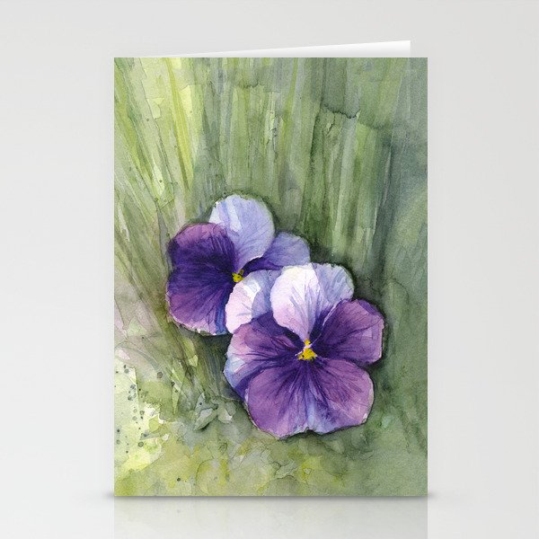 Purple Pansies Watercolor Flowers Painting Violet Floral Art