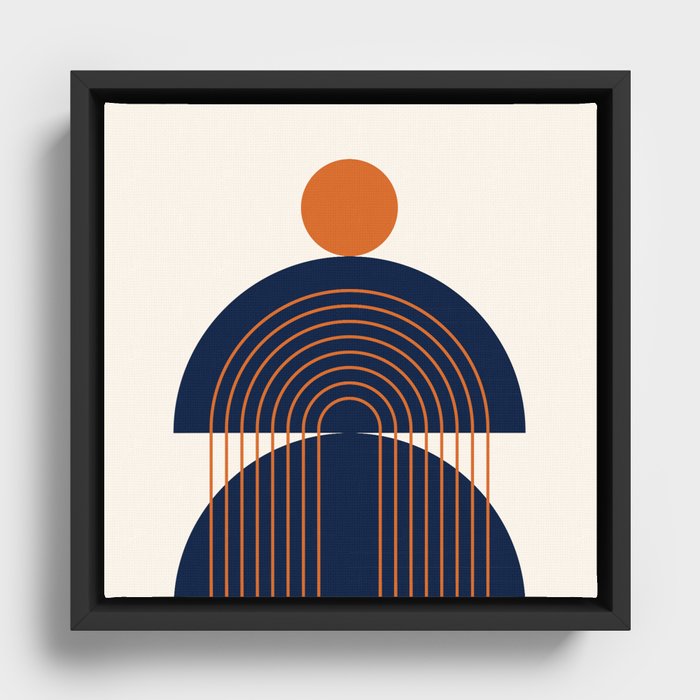 Geometric Lines in Navy Blue Orange 3 (Rainbow Abstraction) Framed Canvas