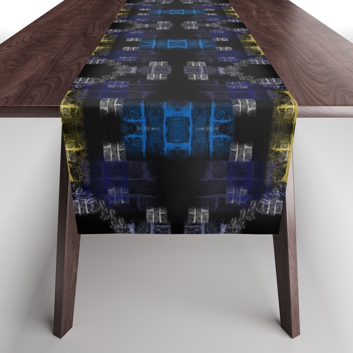 Dark Blue Gold Digital Abstract Design Table Runner