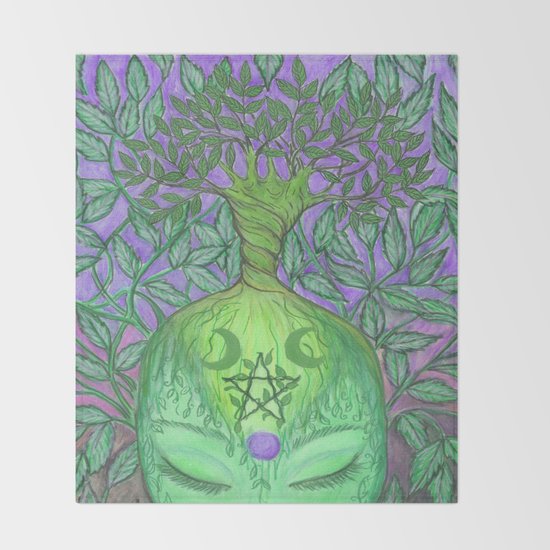 earth goddess tree of life throw blanket by northofsalem