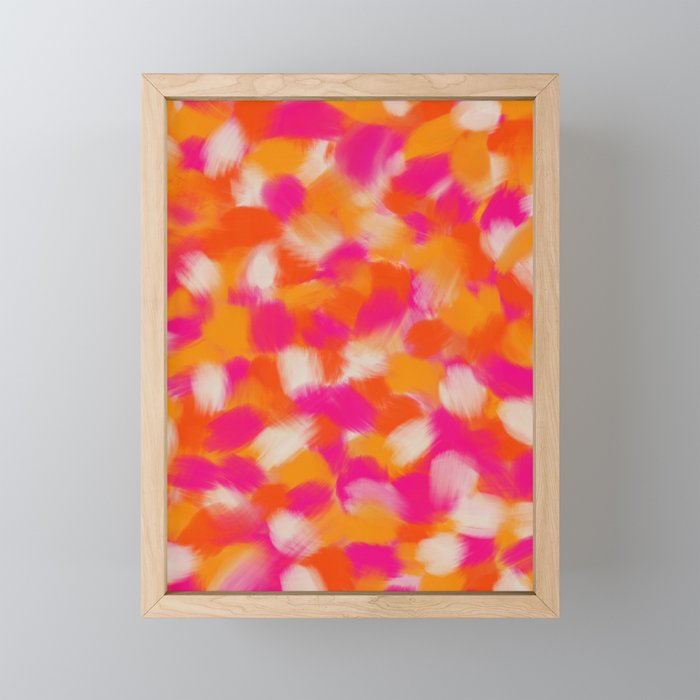 Clementines and Fuchsia Flowers - Paint Brushstrokes Abstract Framed Mini Art Print