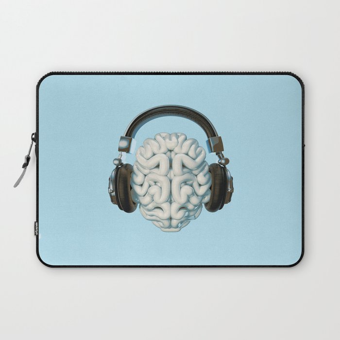 Mind Music Connection /3D render of human brain wearing headphones Laptop Sleeve